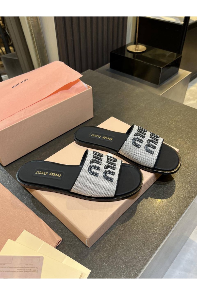MIU MIU Женские кожаные шлёпанцы Premium - Black