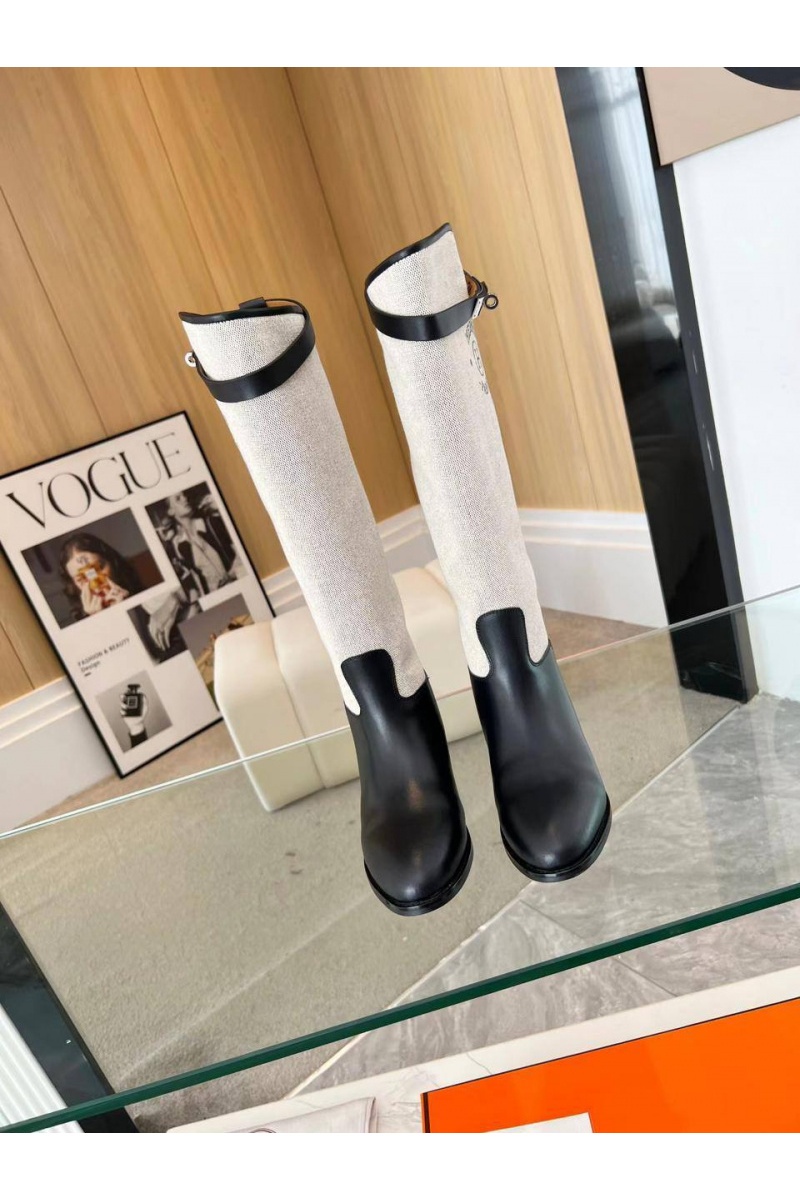 Hermes Женские кожаные сапоги Premium - Black / White
