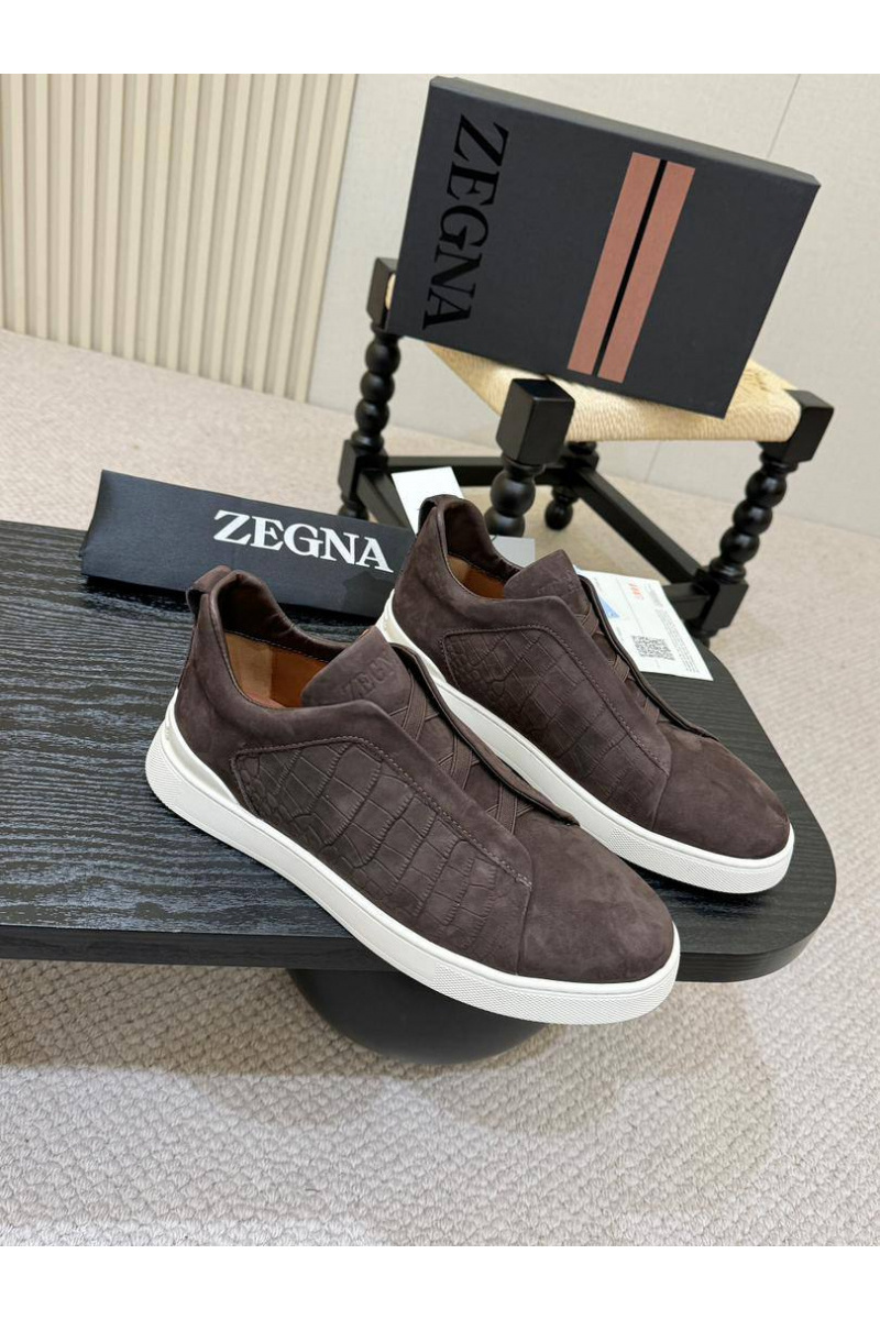 Zegna Мужские кроссовки Triple Stitch Alligator - Brown