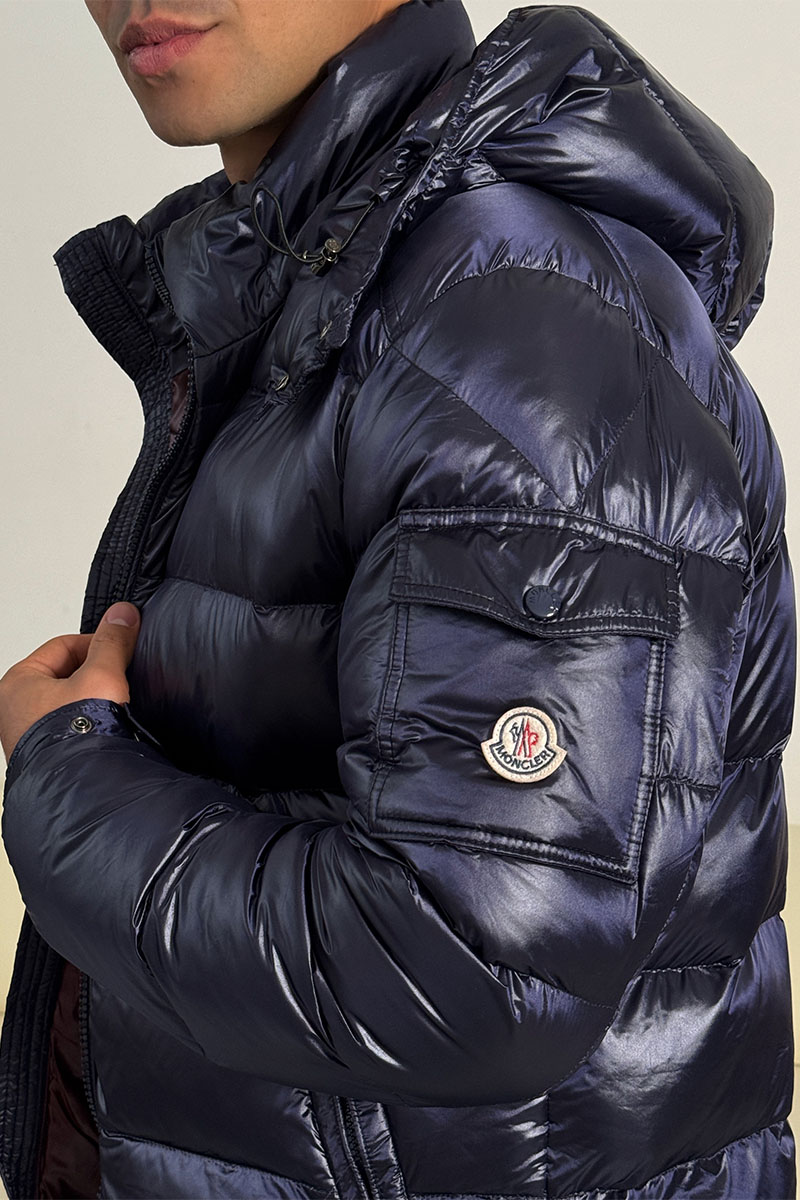 Moncler Тёмно-синий пуховик Maya logo-patch