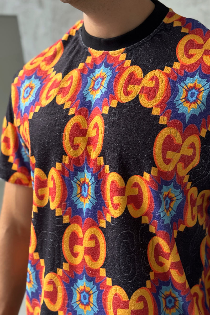 Gucci Брендовая мужская футболка GG logo all-over