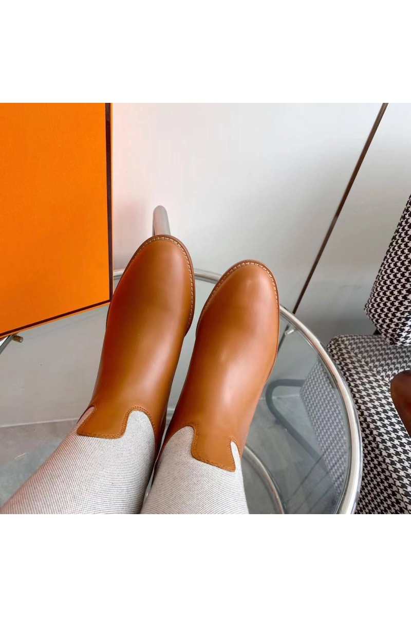 Hermes Женские кожаные сапоги Premium - Brown / White