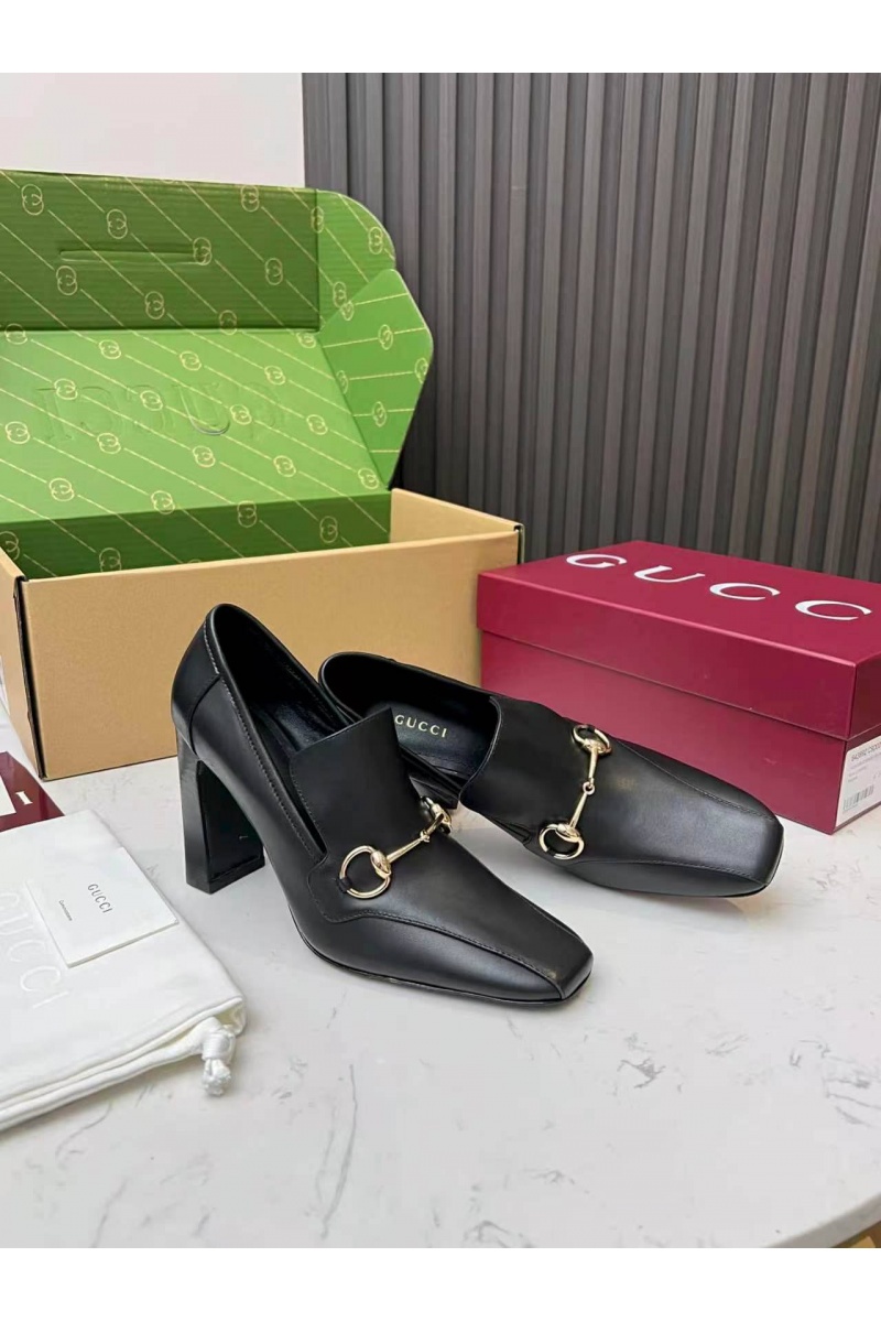 Gucci Женские кожаные лоферы на каблуке Signora Pump premium