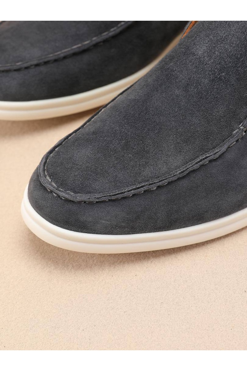 Loro Piana Замшевые лоферы с меховой стелькой Open Walk - Dark Grey