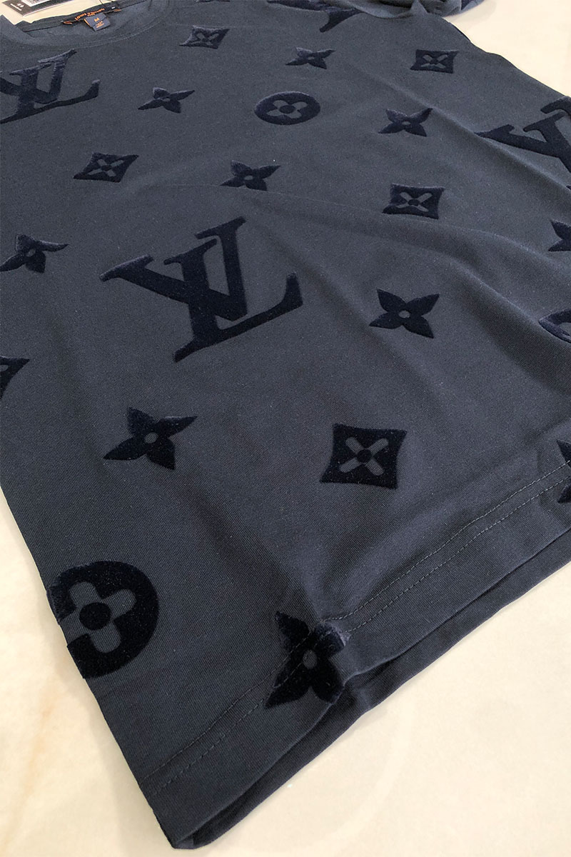 Lоuis Vuittоn Тёмно-синяя мужская футболка Monogram All-over
