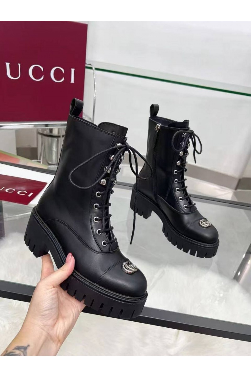 Gucci Женские кожаные ботинки Double G