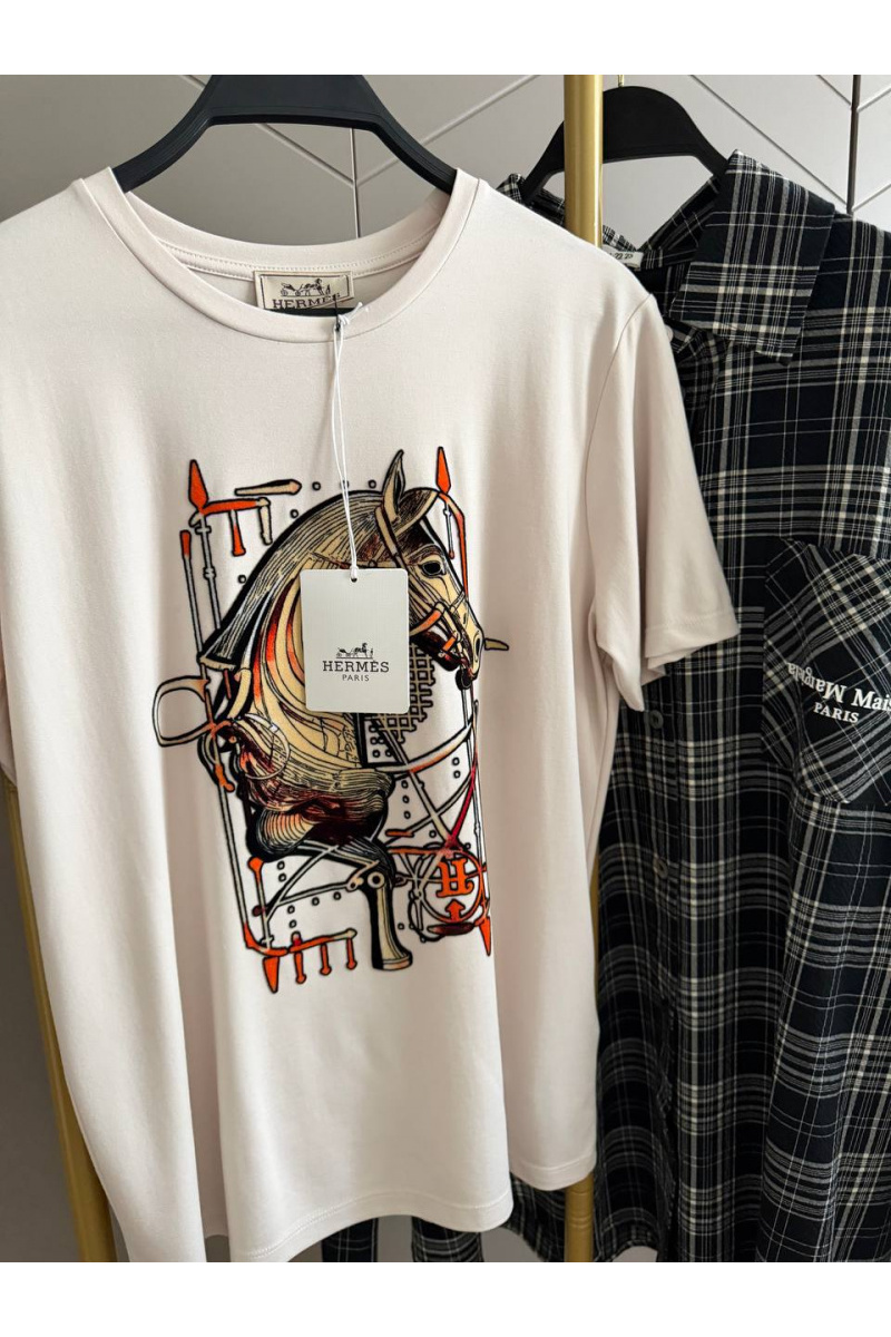 Hermes Бежевая женская футболка premium