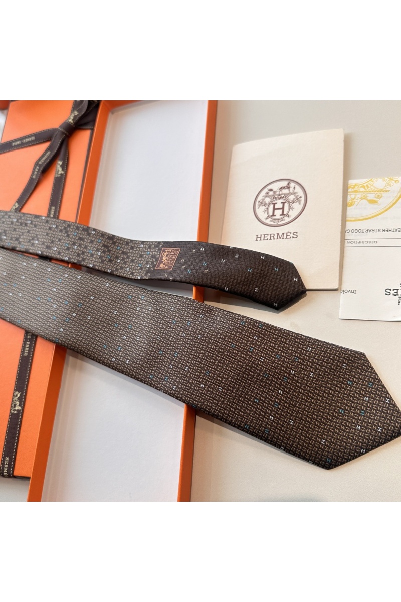 Hermes Галстук  geometric logo-print premium - Brown