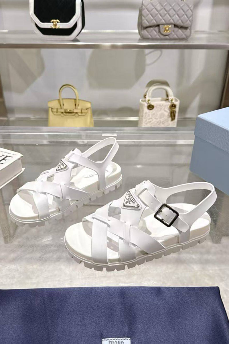 Prada Женские кожаные сандалии Monolith - White