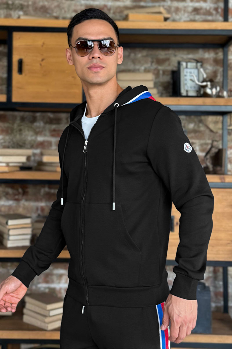 Moncler Чёрный спортивный костюм striped logo 