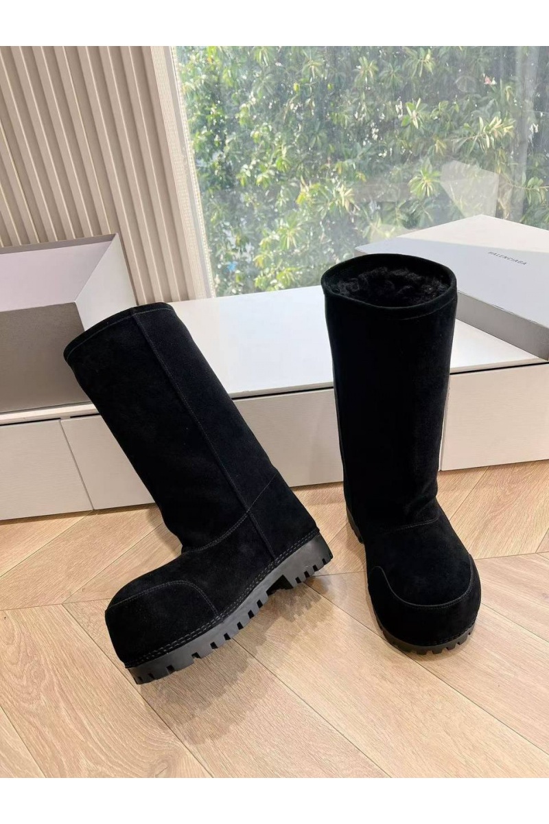 Balenciaga Женские ботинки Alaska Fur High Boot Premium  - Black