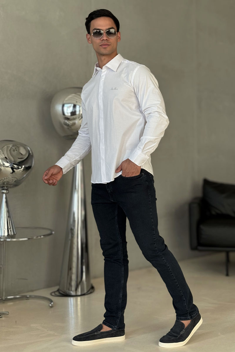 Loro Piana Мужская белая рубашка logo-embroidered