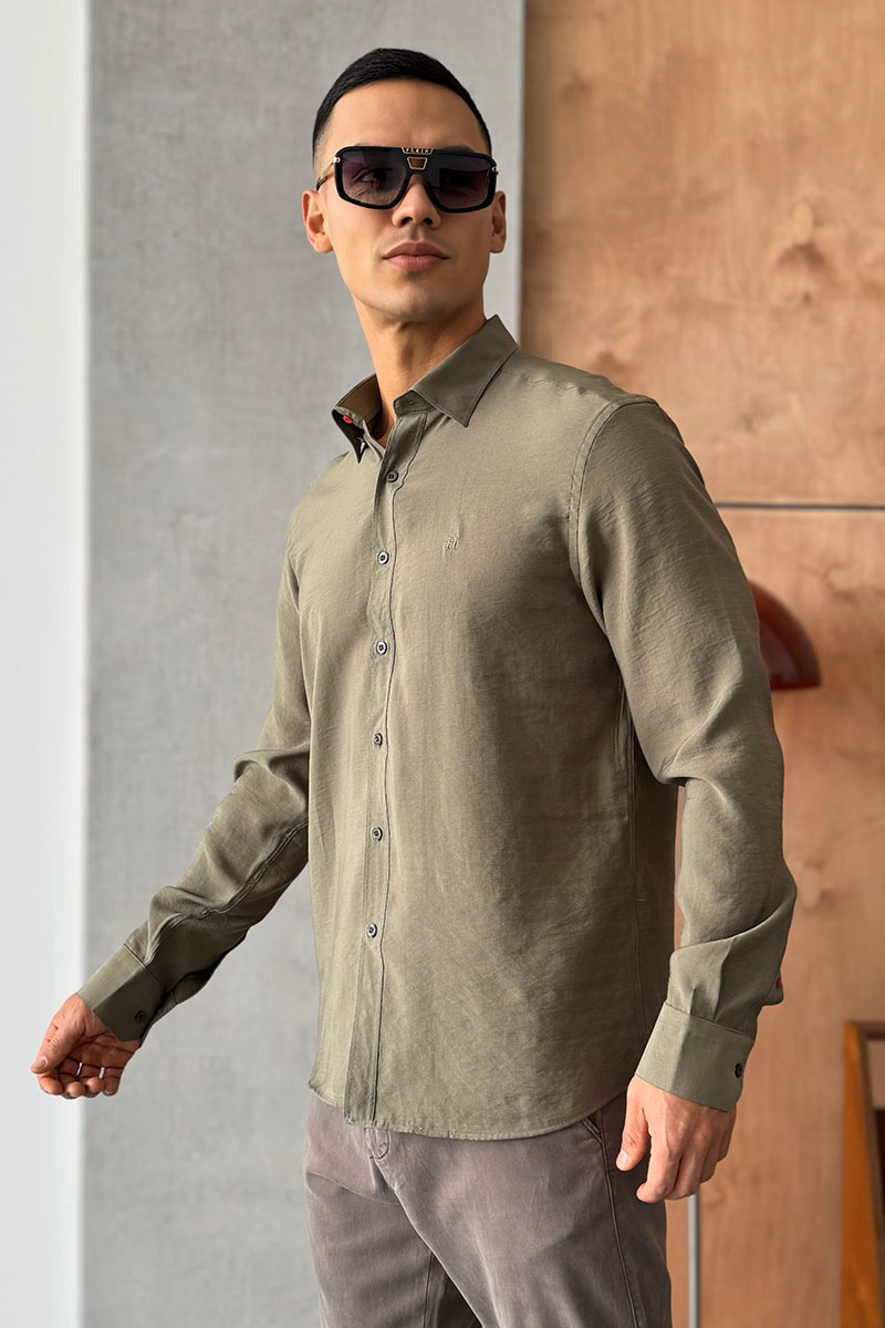 Hermes Мужская рубашка H embroidered - Khaki 