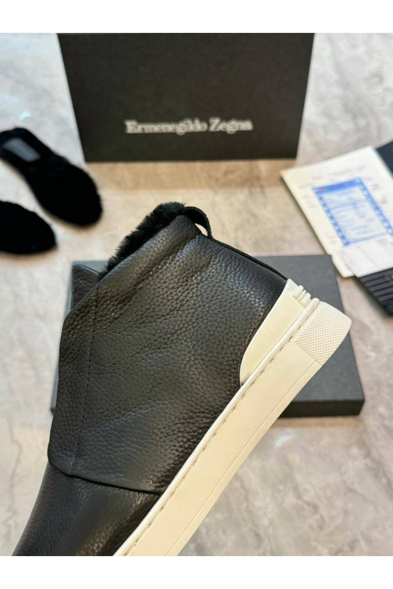 Zegna Кроссовки с мехом Triple Stitch - Black / White