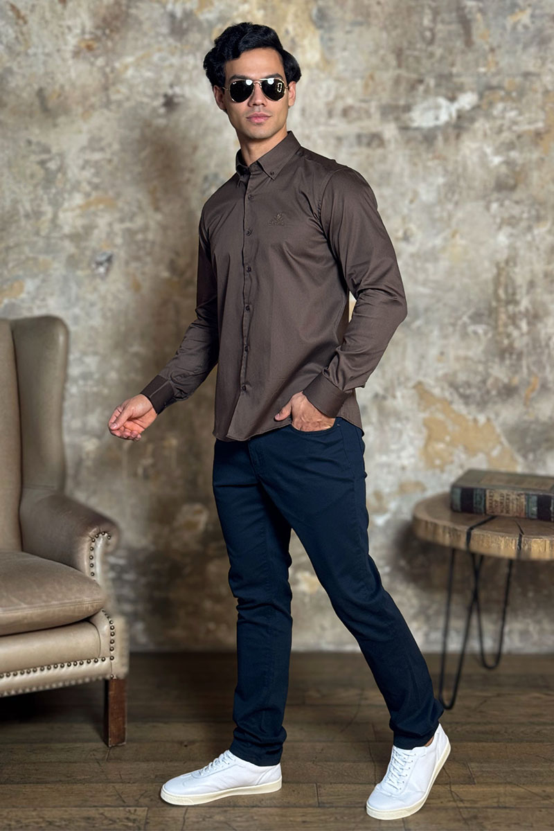 Loro Piana Мужская рубашка logo-embroidered - Brown