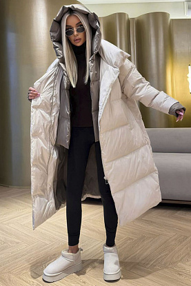 Женский пуховик с капюшоном premium - Beige