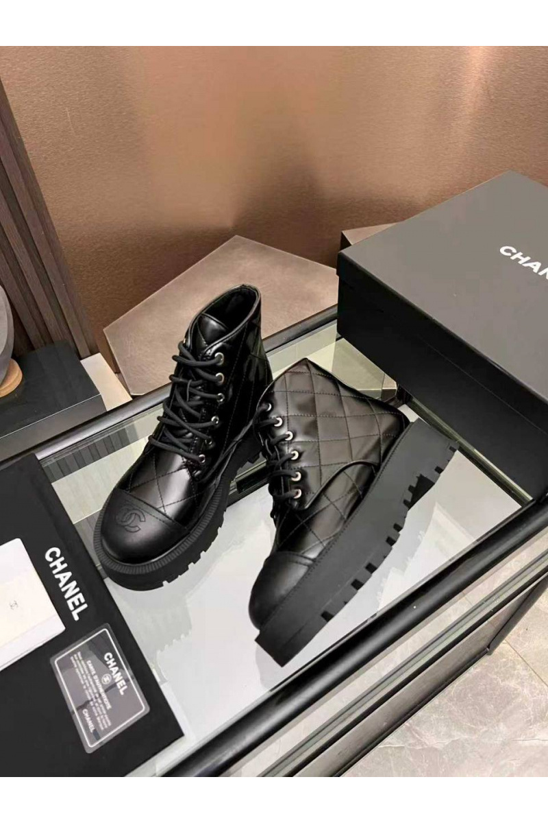 Chаnеl Женские кожаные ботинки premium - Black