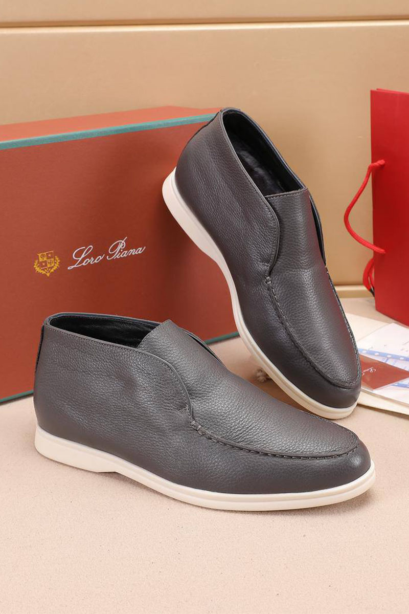 Loro Piana Кожаные лоферы с мехом Open Walk - Grey