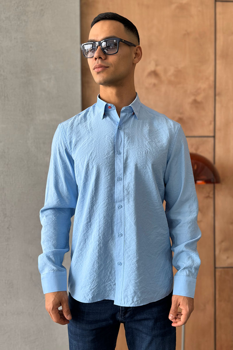 Hermes Мужская рубашка H embroidered - Blue 