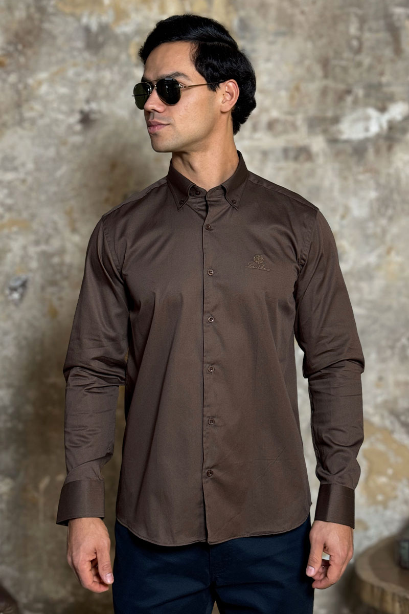 Loro Piana Мужская рубашка logo-embroidered - Brown