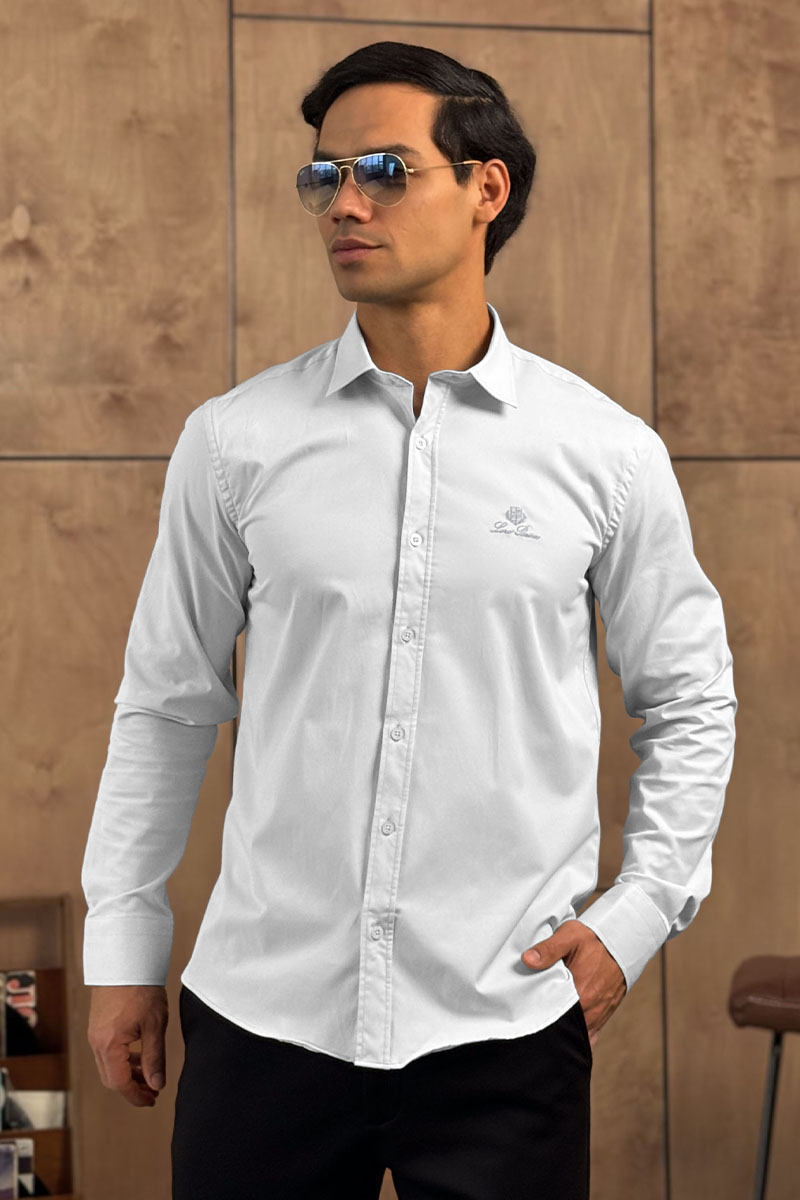Loro Piana Мужская белая рубашка logo-embroidered