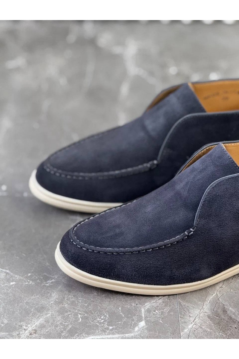Loro Piana Замшевые лоферы с меховой стелькой Open Walk - Navy