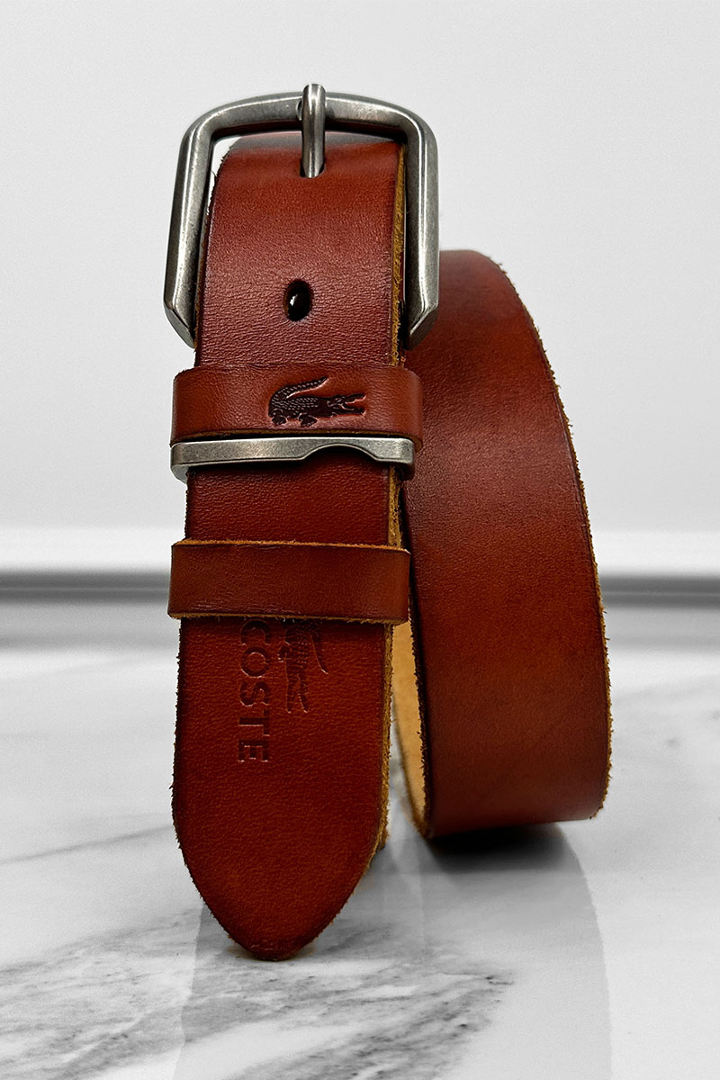 Lacoste Мужской кожаный ремень коричневого цвета