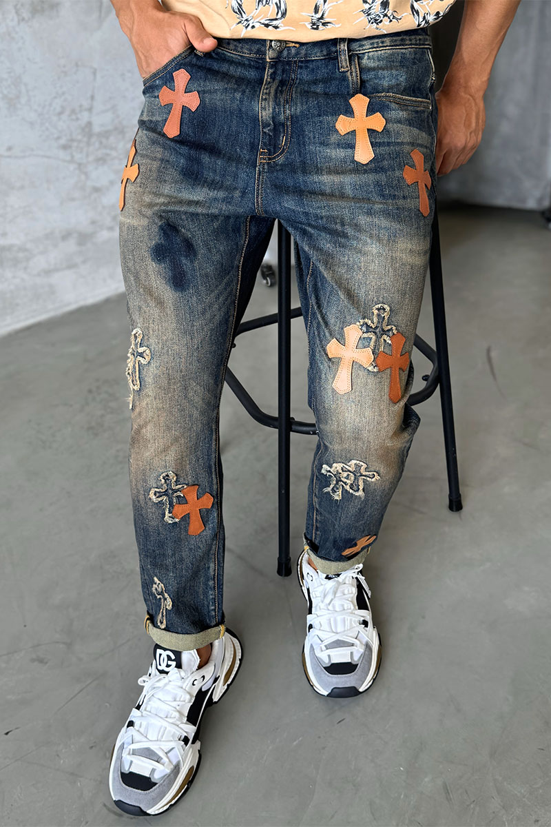 Chrome Hearts Мужские тёмно-синие джинсы