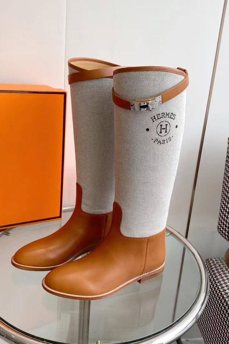 Hermes Женские кожаные сапоги Premium - Brown / White