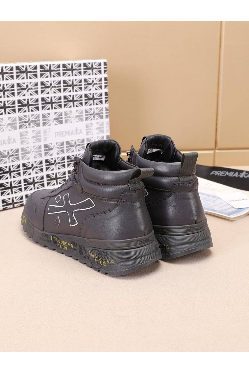Premiata Кожаные кроссовки с мехом high-top - Grey