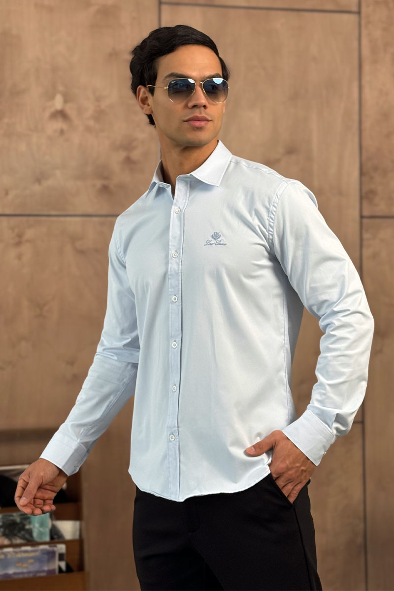 Loro Piana Мужская голубая рубашка logo-embroidered