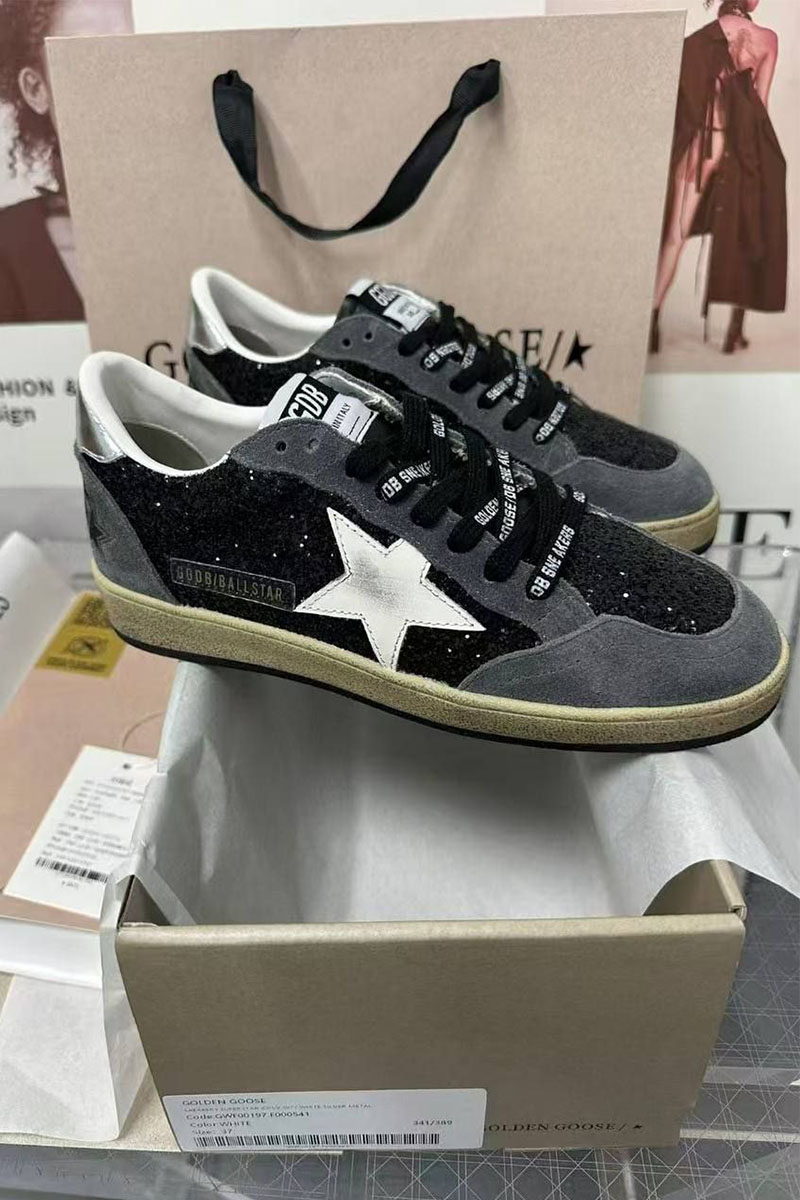 Designer Clothing Женские кожаные кроссовки Golden Goose Ball Star Premium - Black / Grey