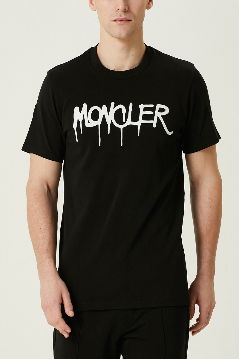 Moncler Мужская чёрная футболка spray logo-print 