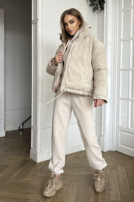 Женский костюм тройка на флисе Premium - Beige