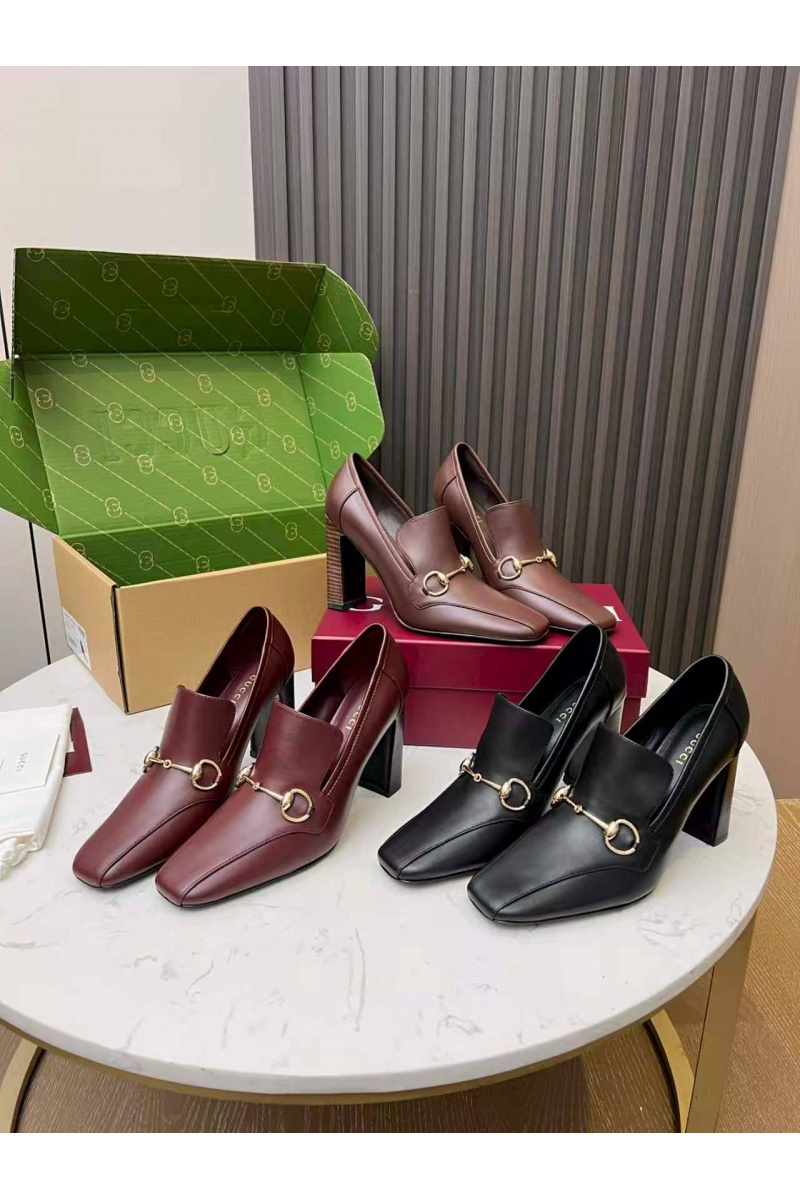 Gucci Женские кожаные лоферы на каблуке Signora Pump premium
