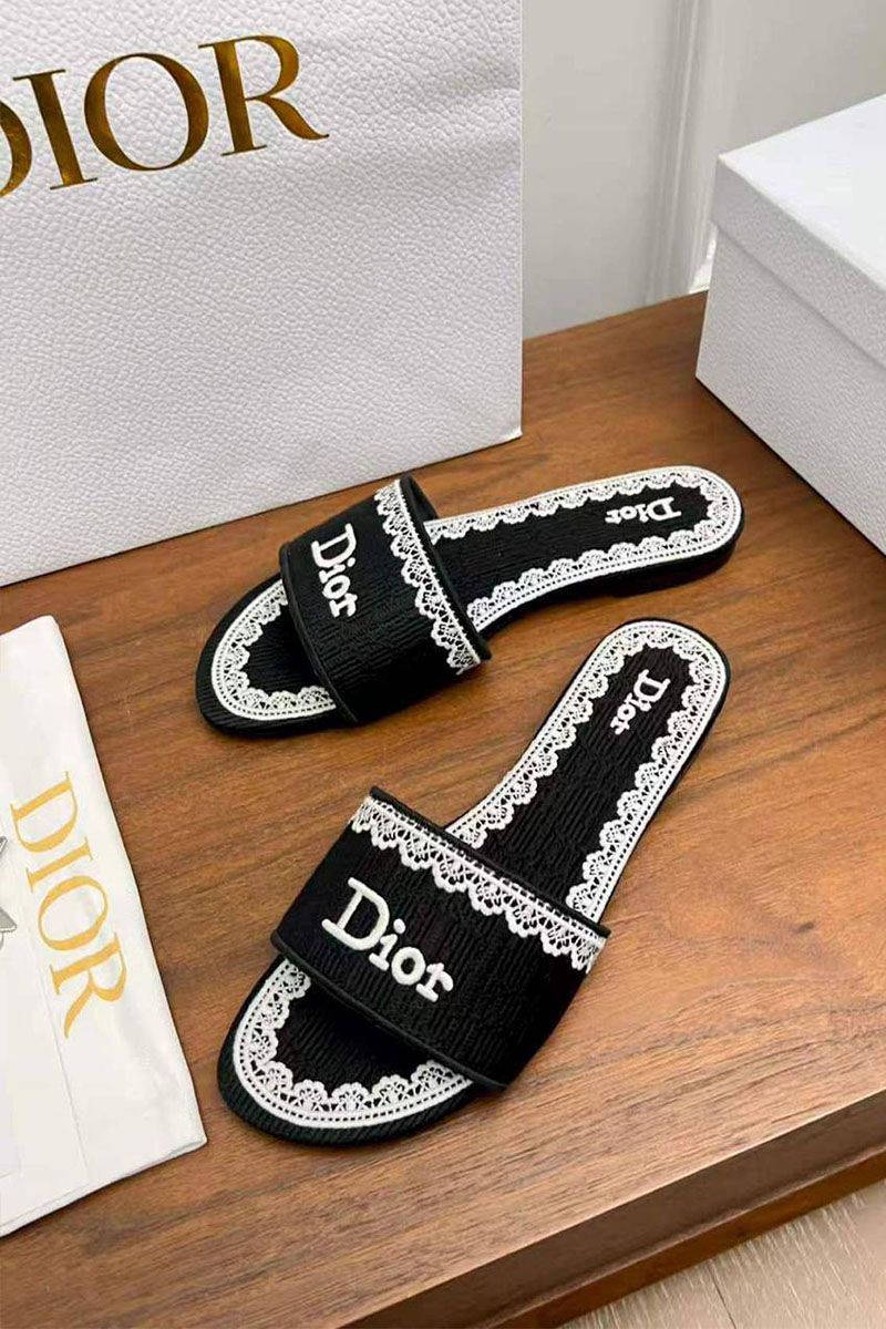 Dior Женские шлепанцы Dway Slide Embroidered Cotton premium