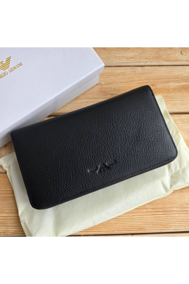 Emporio Armani EA7 Кожаное чёрное портмоне 21x12 см