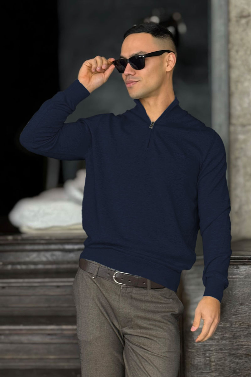 Hugо Воss Мужской джемпер quarter zip - Navy 