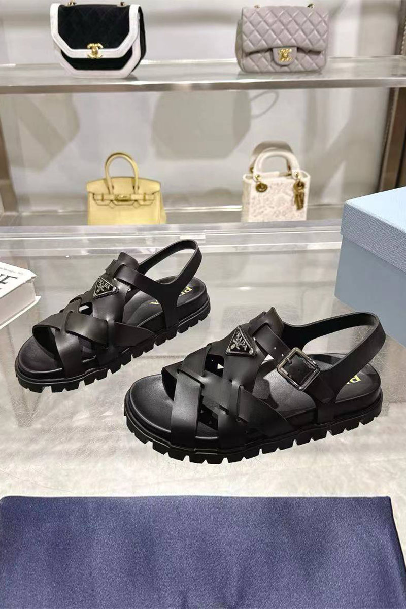 Prada Женские кожаные сандалии Monolith - Black