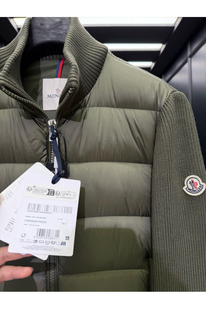 Moncler Куртка с вязаными рукавами цвета хаки 