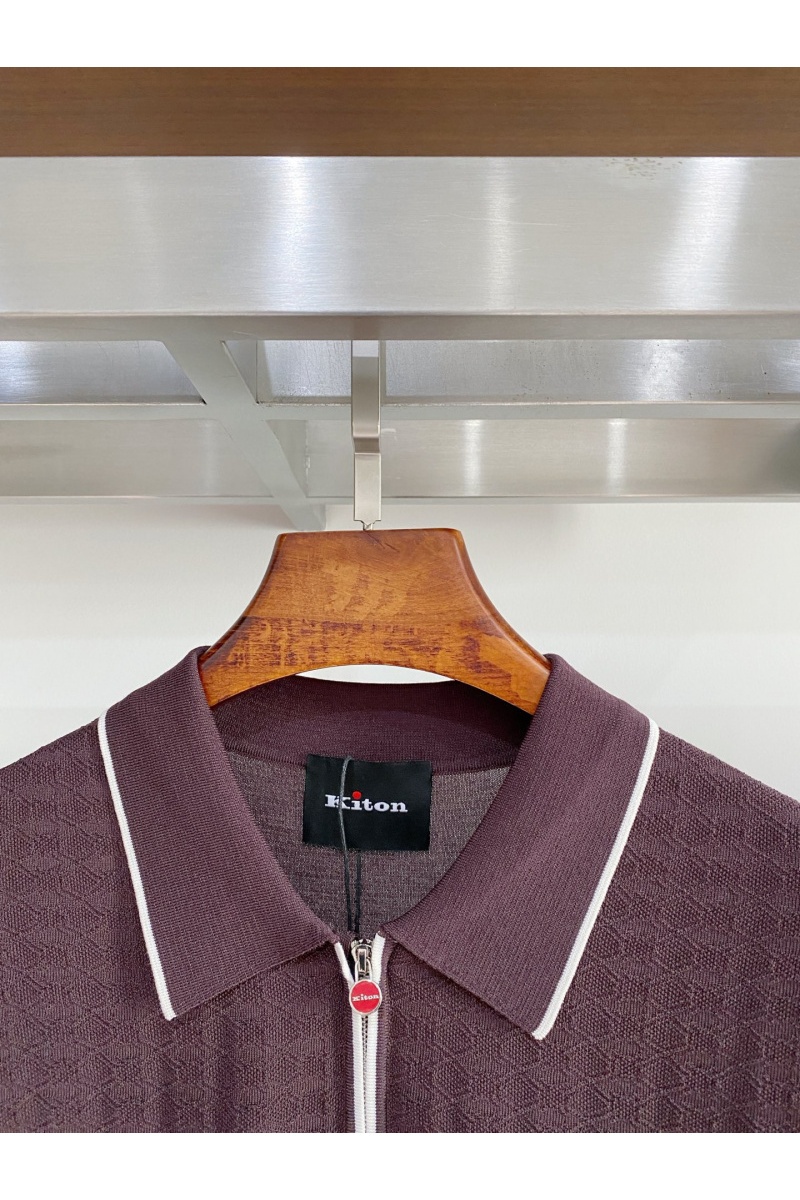 Kiton Вязаное поло коричневого цвета premium