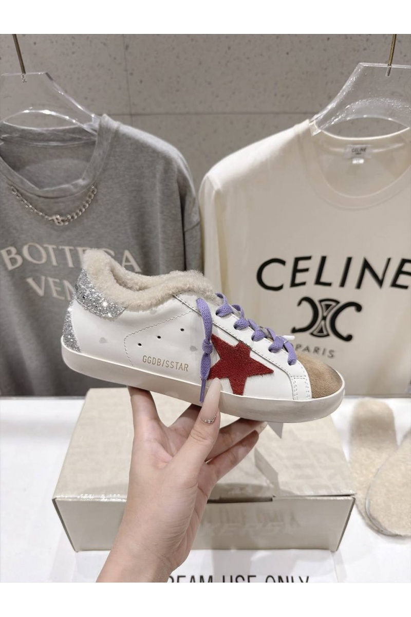 Designer Clothing Женские комбинированные кроссовки с мехом Golden Goose Ball Star premium