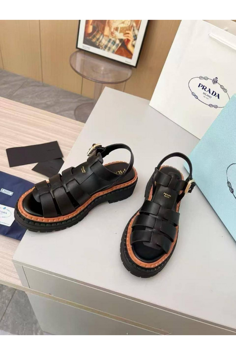 Prada Женские кожаные сандалии на платформе Fisherman