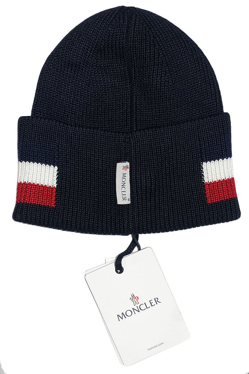 Moncler Мужская брендовая шапка тёмно-синего цвета