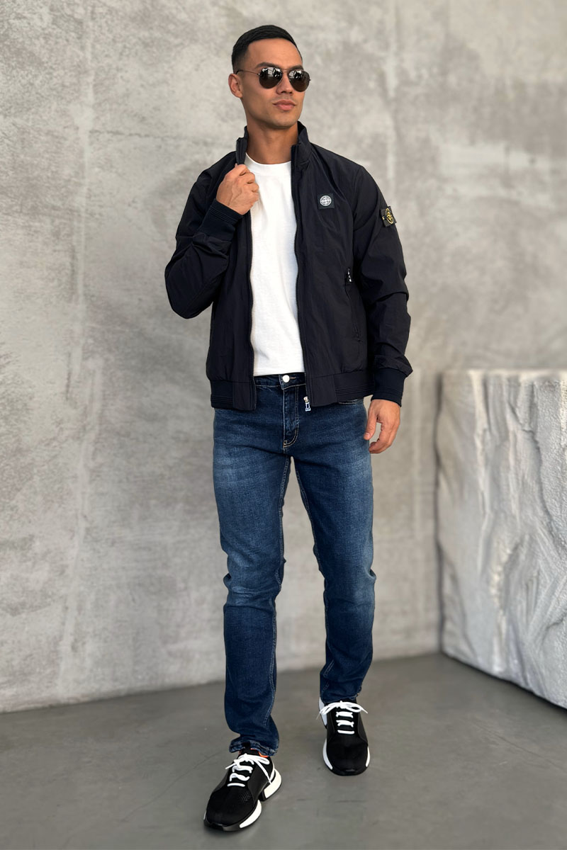 Stone Island Мужская тёмно-синяя куртка с патчем на плече