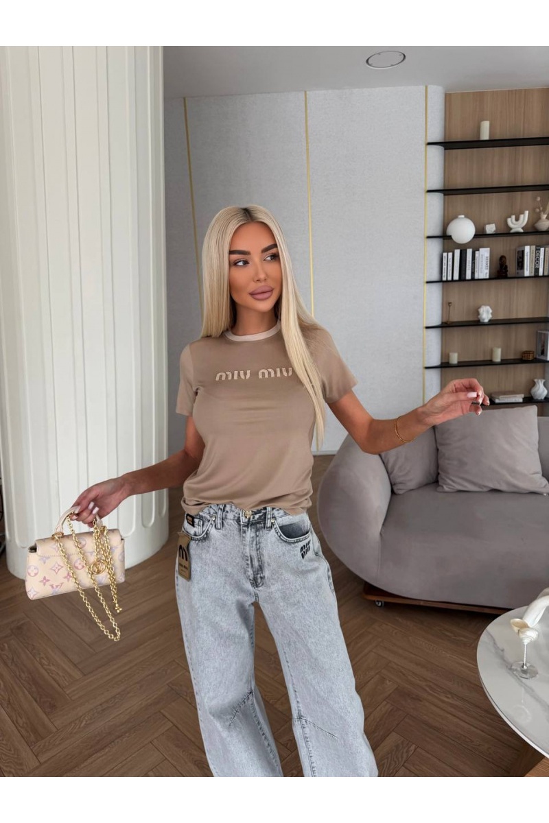 MIU MIU Женская бежевая футболка premium