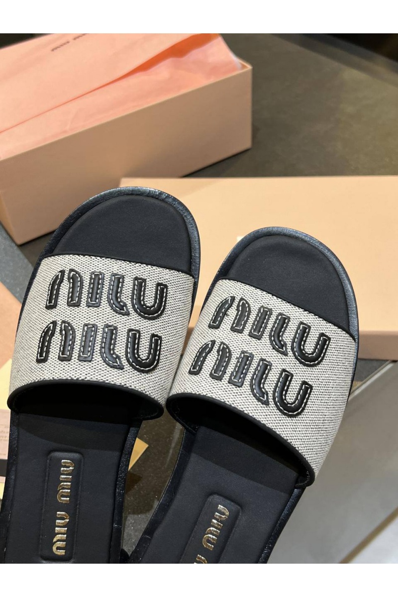 MIU MIU Женские кожаные шлёпанцы Premium - Black
