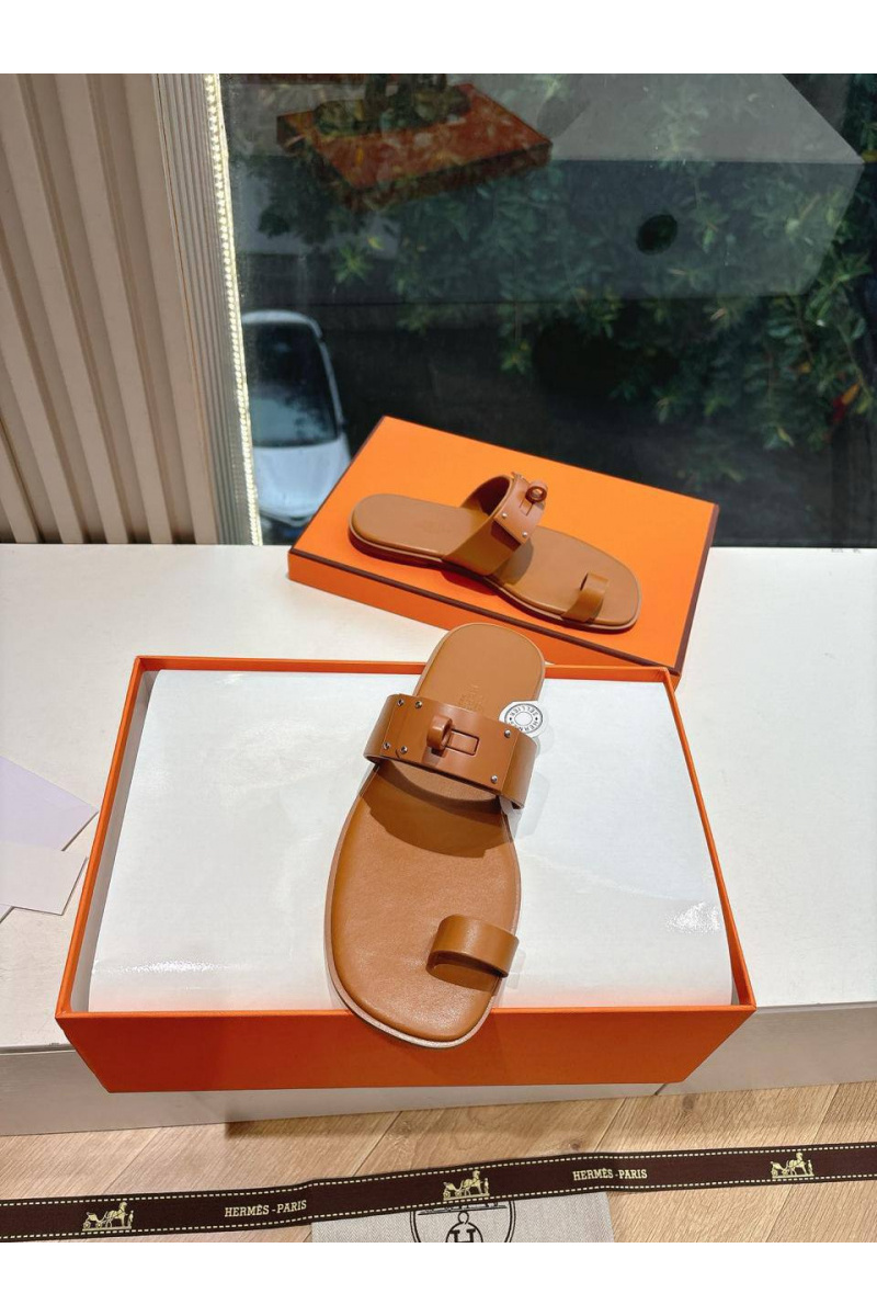 Hermes Женские кожаные шлёпанцы July Kelly premium