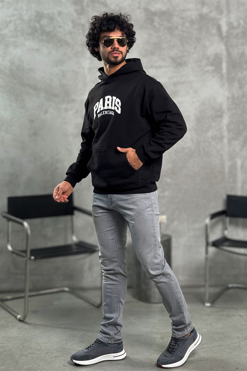 Balenciaga Чёрное худи Paris logo-embroidered 