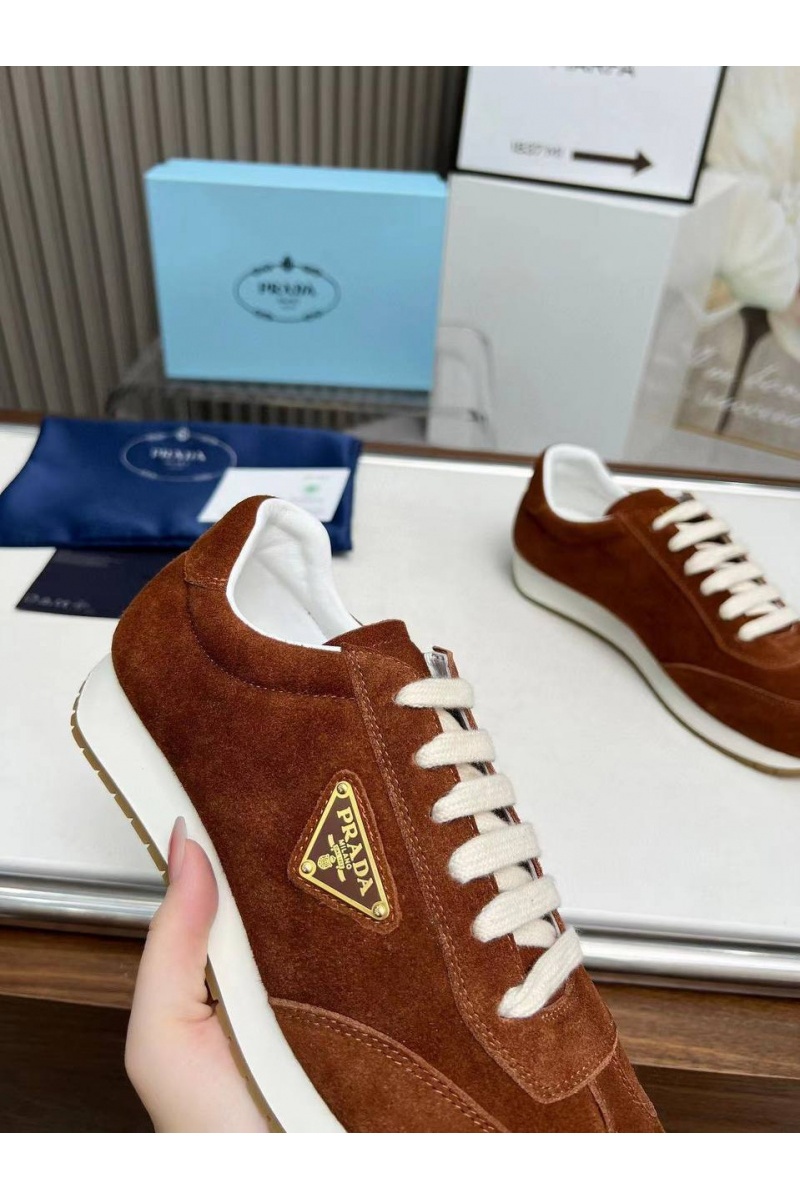 Prada Женские замшевые кроссовки Premium - Brown